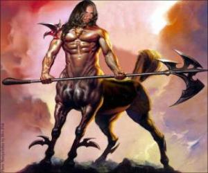 yapboz Centaur silahlı - gövde ve baş insan ve bir at bir beden birlikte olmak